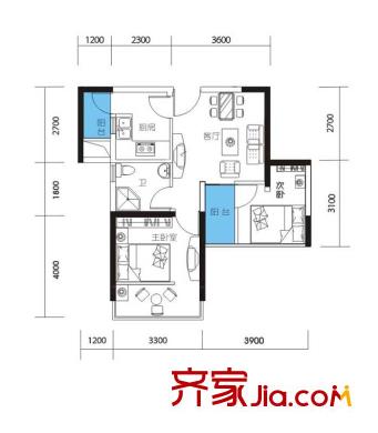 天筑米蘭戶型圖1#、2#的2-26F A戶型 1室1廳1衛(wèi)1廚
