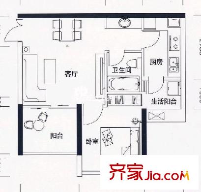 振寧商廈 1室 戶型圖