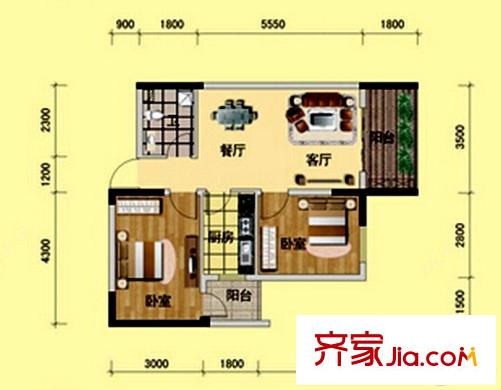 龍鳳首緣8#C-5戶型 2室2廳1衛(wèi)1廚