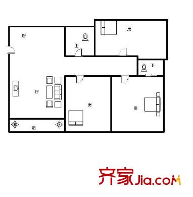 美路庭園戶型圖3室2廳2衛(wèi) 3室2廳2衛(wèi)1廚
