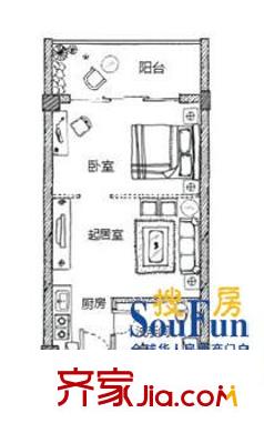 金都新巢時代戶型圖C戶型 1室1廳1衛(wèi)1廚