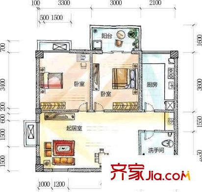 金都新巢時代 2室 戶型圖