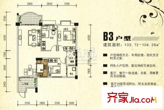 翠嶺居戶型圖戶型B3 2室2廳1衛(wèi)1廚