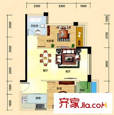 港保苑7#2單元03戶型 2室2廳1衛(wèi)1廚
