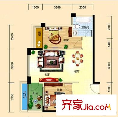 港保苑6#1單元05戶型 2室2廳1衛(wèi)1廚