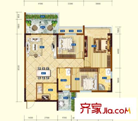 港保苑B-3戶型 3室2廳2衛(wèi)1廚