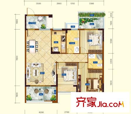 港保苑A-2戶型 3室2廳2衛(wèi)1廚