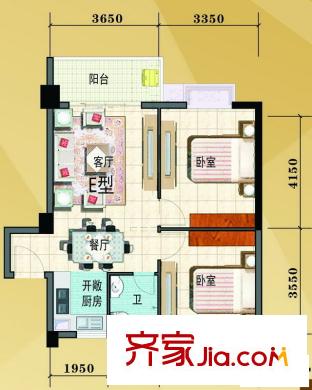 古城馨園戶型圖E戶型圖 2室2廳1衛(wèi)1廚