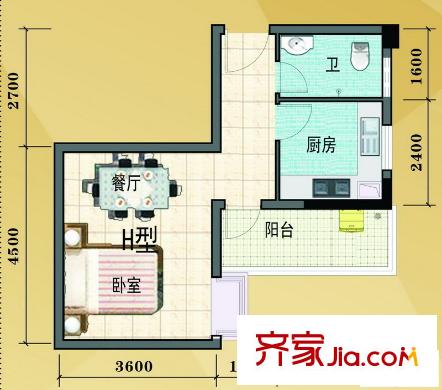 古城馨園戶型圖H戶型圖 1室1廳1衛(wèi)1廚