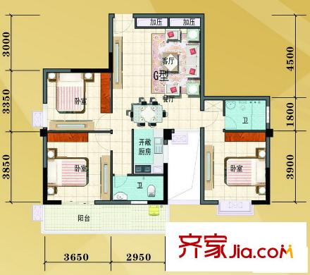 古城馨園戶型圖G戶型圖 3室2廳2衛(wèi)1廚