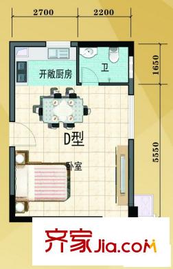古城馨園戶型圖D戶型圖 1室1廳1衛(wèi)1廚