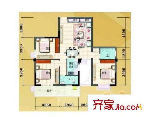 匯春廣場(chǎng) 3室 戶型圖