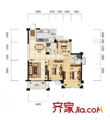 森林假日7#樓01/04戶型  3室2廳2衛(wèi)1廚