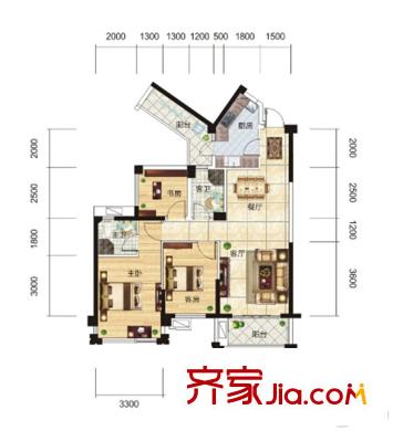 森林假日7#樓02/03戶型  3室2廳2衛(wèi)1廚