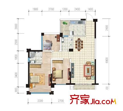 森林假日2棟02/03戶型 3室2廳2衛(wèi)1廚