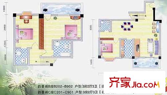 韻景華庭戶型圖韻景閣 3室2廳3衛(wèi)1廚