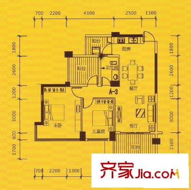 半島旺角戶型圖戶型圖_2 2室1廳1衛(wèi)1廚