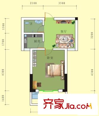 中房碧翠園戶型圖B3戶型(2-18層) 1室1廳1衛(wèi)1廚