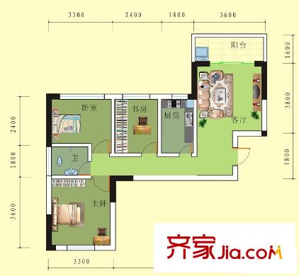中房碧翠園戶型圖B1戶型(1-18層) 3室2廳1衛(wèi)1廚