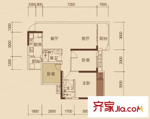 瀚林新城6#樓01戶型 3室2廳2衛(wèi)1廚