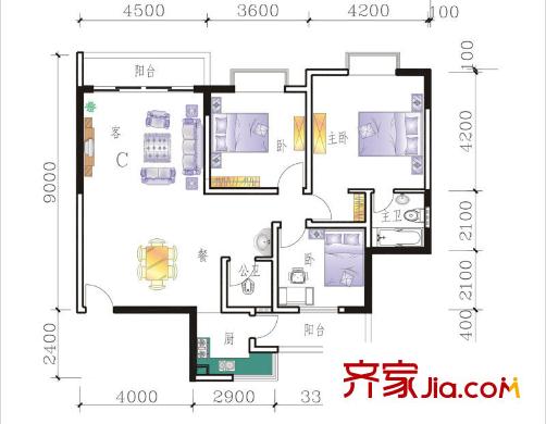 相思湖花園戶(hù)型圖3室2廳2衛(wèi) 3室2廳2衛(wèi)1廚