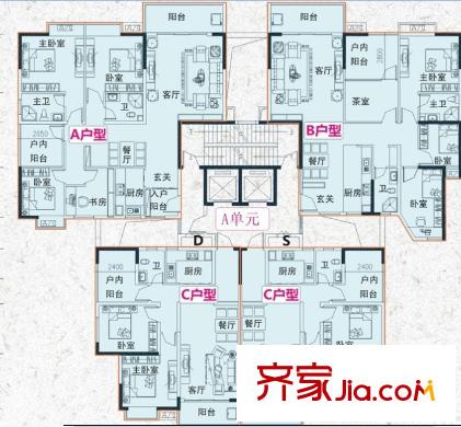相思湖花園戶(hù)型圖3室2廳2衛(wèi) 3室2廳2衛(wèi)1廚