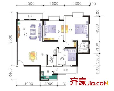 相思湖花園戶(hù)型圖3室2廳2衛(wèi) 3室2廳2衛(wèi)1廚