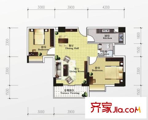 西西灣戶型圖戶型C11 2室2廳1衛(wèi)1廚