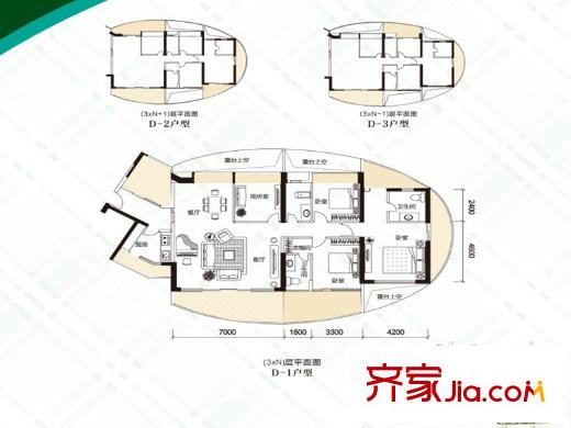 升禾綠城世界戶型圖D戶型 4室2廳3衛(wèi)1廚