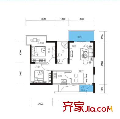 天筑米蘭戶型圖1#、2#的2-26F D1戶型 1室2廳1衛(wèi)1廚