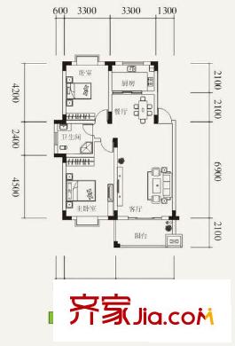 華億大廈戶型圖2室1廳1衛(wèi) 2室1廳1衛(wèi)1廚