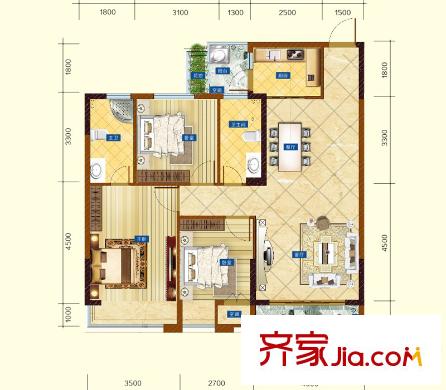 港保苑A-1戶型 3室2廳2衛(wèi)1廚