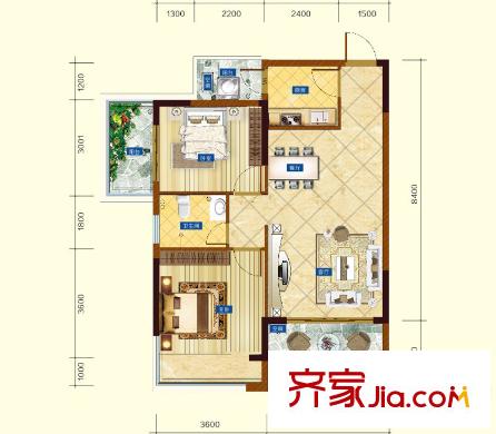 港保苑B-2戶型 2室2廳1衛(wèi)1廚