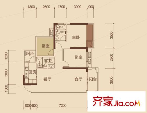 瀚林新城6#樓06戶型 3室2廳2衛(wèi)1廚
