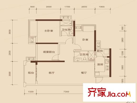 瀚林新城23#1-04 2室2廳2衛(wèi)1廚