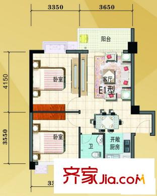 古城馨園戶型圖E1戶型圖 2室2廳1衛(wèi)1廚