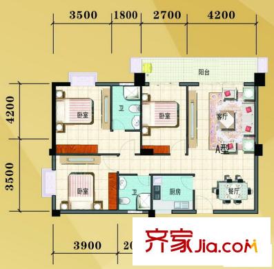 古城馨園戶型圖A戶型圖 3室2廳2衛(wèi)1廚