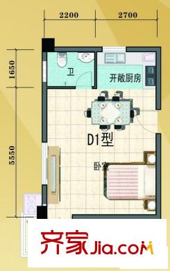 古城馨園戶型圖D1戶型圖 1室1廳1衛(wèi)1廚