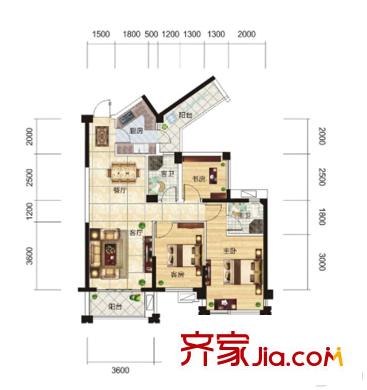 森林假日5# 01戶型 3室2廳2衛(wèi)1廚