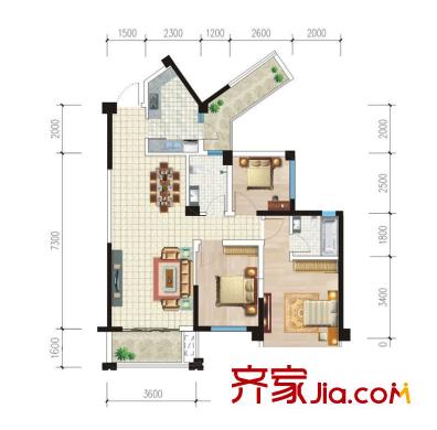 森林假日2棟01/04戶型 3室2廳2衛(wèi)1廚