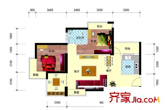 宏桂東平方米戶型圖2室2廳1衛(wèi) 2室2廳1衛(wèi)1廚