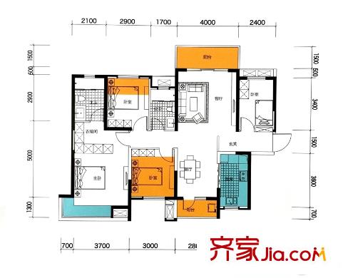華潤二十四城17、18#01/02戶型 4室2廳2衛(wèi)1廚