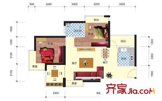 宏桂東平方米戶型圖2室2廳1衛(wèi) 2室2廳1衛(wèi)1廚