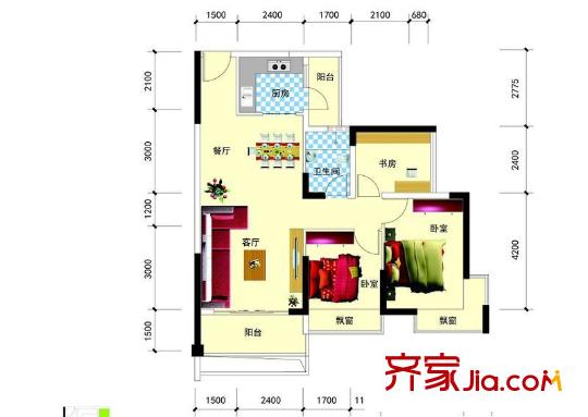 宏桂東平方米戶型圖3室2廳1衛(wèi) 3室2廳1衛(wèi)1廚