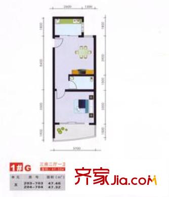 鑫金現(xiàn)代城戶型圖G戶型 1室1廳1衛(wèi)1廚
