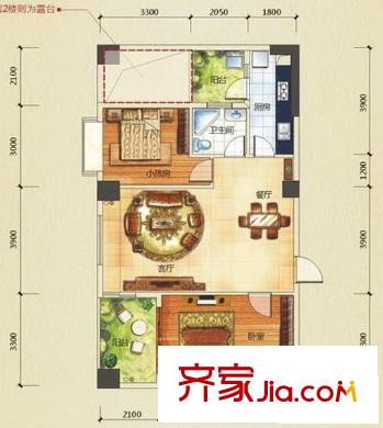 金領(lǐng)公館戶型圖02戶型 2室2廳1衛(wèi)1廚