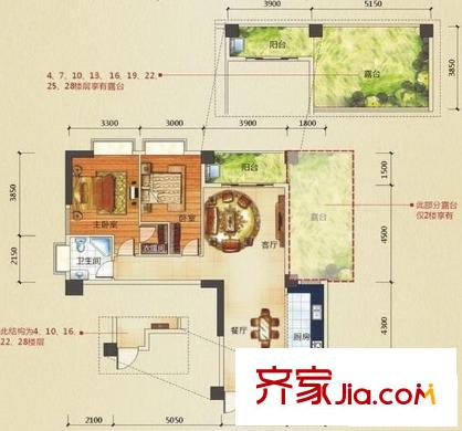 金領公館戶型圖01戶型 2室2廳1衛(wèi)1廚