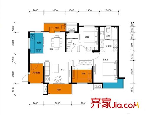 華潤二十四城16#02戶型 3室2廳2衛(wèi)1廚