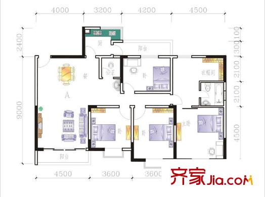 相思湖花園戶(hù)型圖4室2廳2衛(wèi) 4室2廳2衛(wèi)1廚