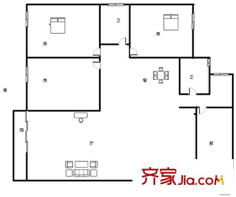 銀達(dá)花園 3室 戶型圖
